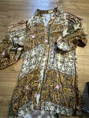Women's Midi Dress in Olive Green & Cream Paisley Pattern
